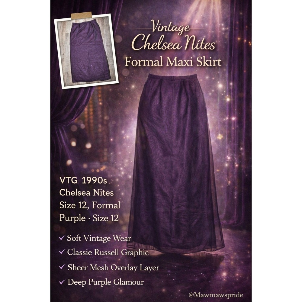 VINTAGE 1990s Chelsea Nites Maxi Skirt Sheer Overlay Formal Purple Size 12.